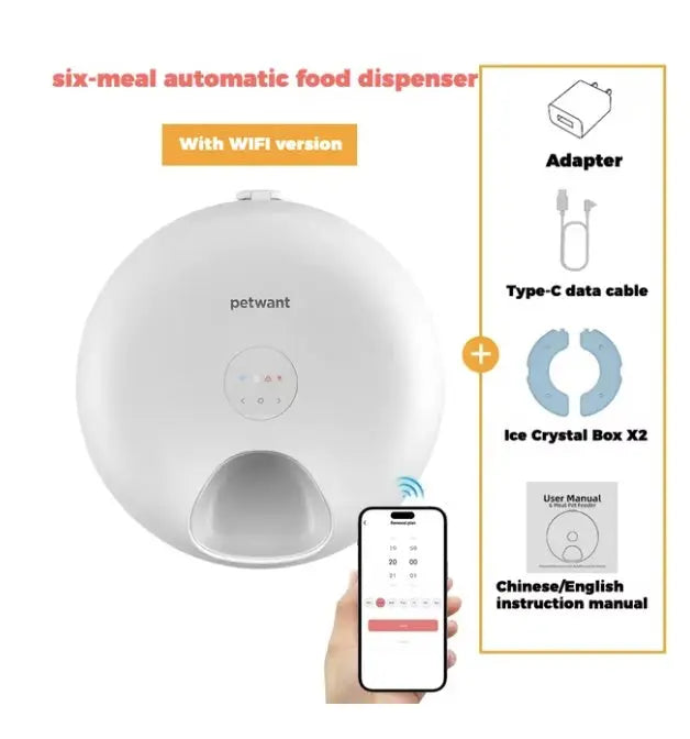 Donut Frost WiFi 6 Meal Automatic Cat Food Dispenser With App Control, Pet plaza